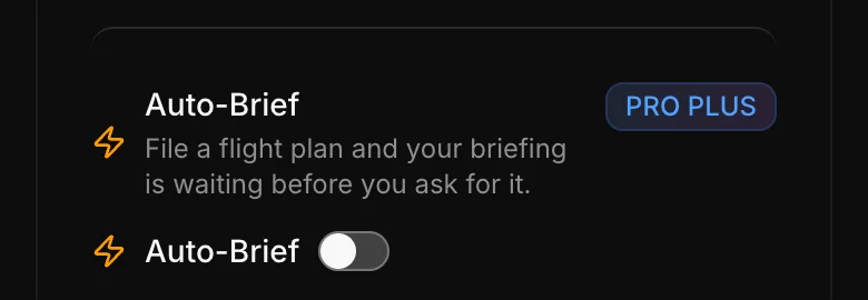 Auto-Brief toggle in Preferences, marked Pro Plus
