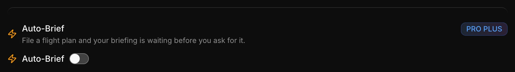 Auto-Brief toggle in Preferences, marked Pro Plus