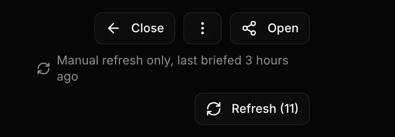 Briefing toolbar with Check Updates (11 left)