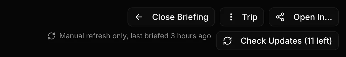 Briefing toolbar with Check Updates (11 left)