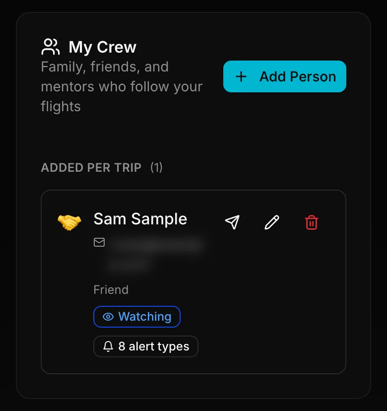 My Crew card with one crew member and an Add Person button
