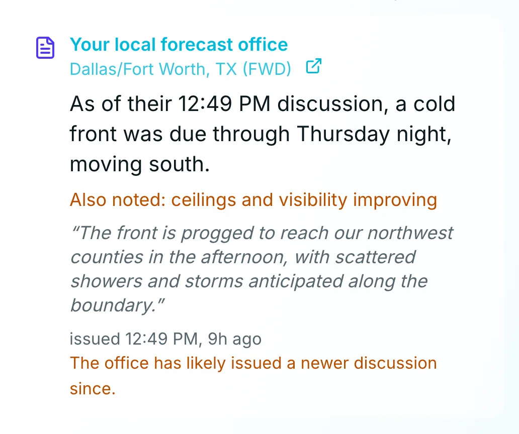 Your local forecast office card summarizing the latest discussion