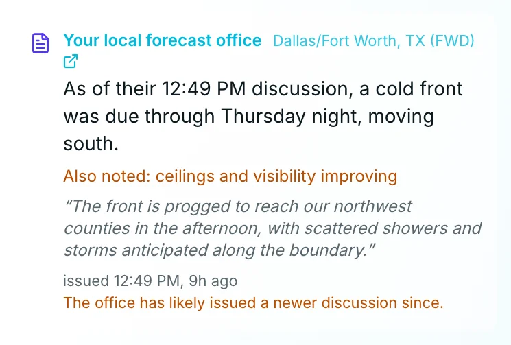 Your local forecast office card summarizing the latest discussion