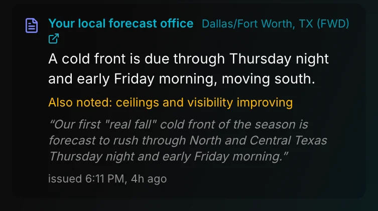 Local forecast office card on Home