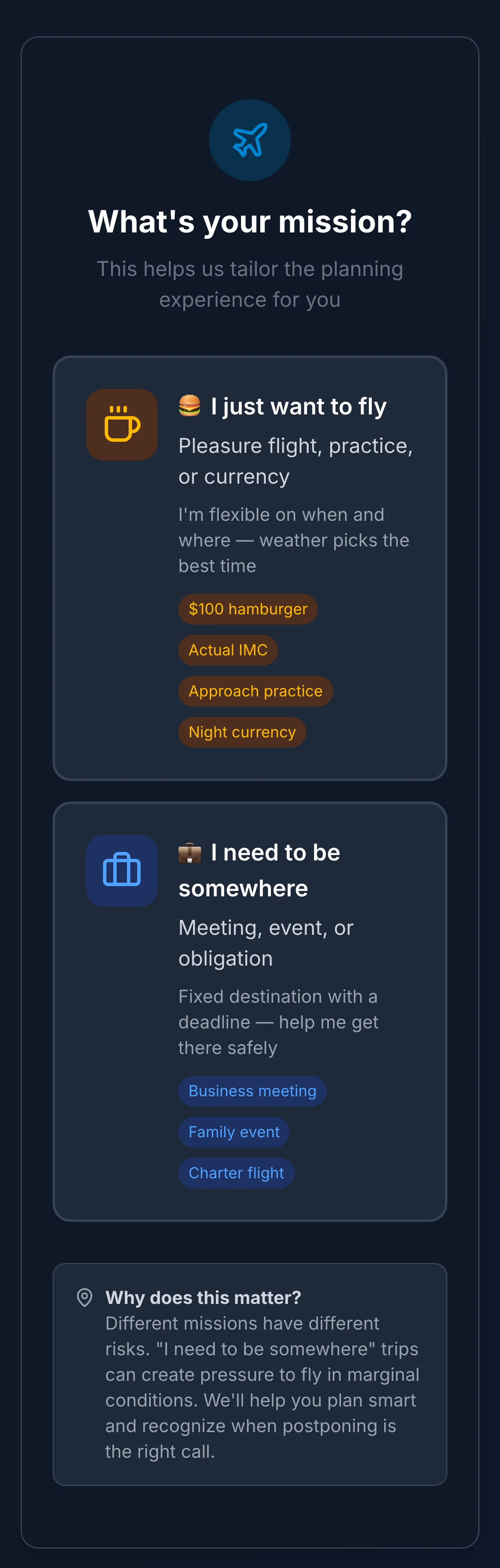 Trip planner wizard first step